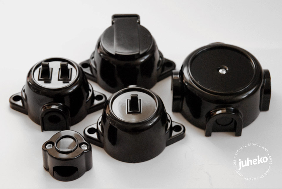 Junction box Retro, black, IP44|Juheko -Textile Cables and